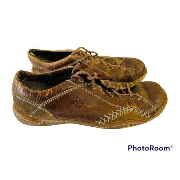 Dr. Marten's Air Brown Leather Distressed Patchwork Stitch Lace Sneaker - Picture 2 of 10